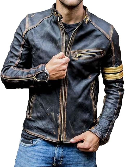 Chaqueta café racer Superior Leather Garments en negro envejecido