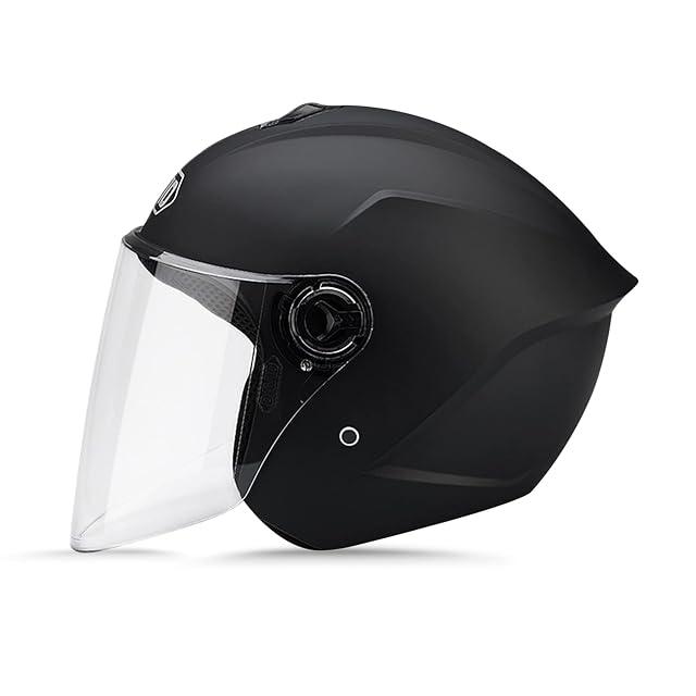 Casco jet LIONCIANO en negro mate con la pantalla bajada